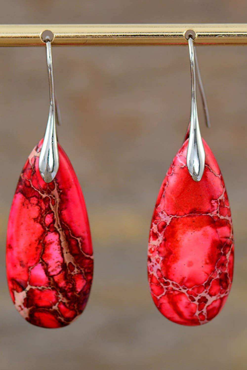 Handmade Teardrop Shape Natural Stone Dangle Earrings - Trendsi - Flyclothing LLC