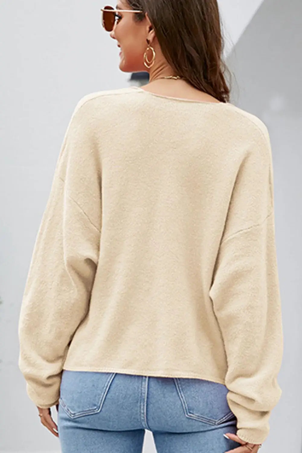 V-Neck Center Seam Sweater - Trendsi - Flyclothing LLC