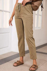Drawstring Straight Pants with Pockets - Trendsi - Flyclothing LLC