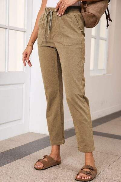 Drawstring Straight Pants with Pockets - Trendsi - Flyclothing LLC