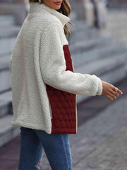 Leopard Color Block Zip-Up Jacket - Trendsi