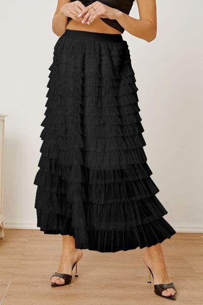 Ruched High Waist Tiered Skirt - Trendsi - Flyclothing LLC