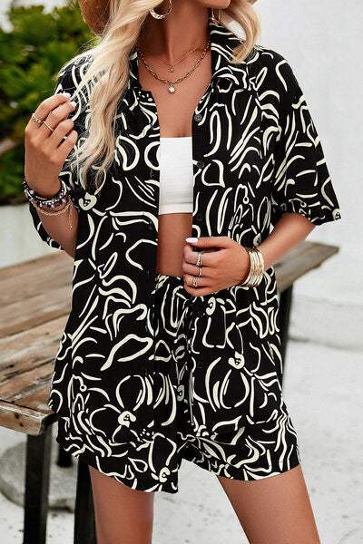 Printed Button Up Shirt and Shorts Set - Trendsi - Flyclothing LLC