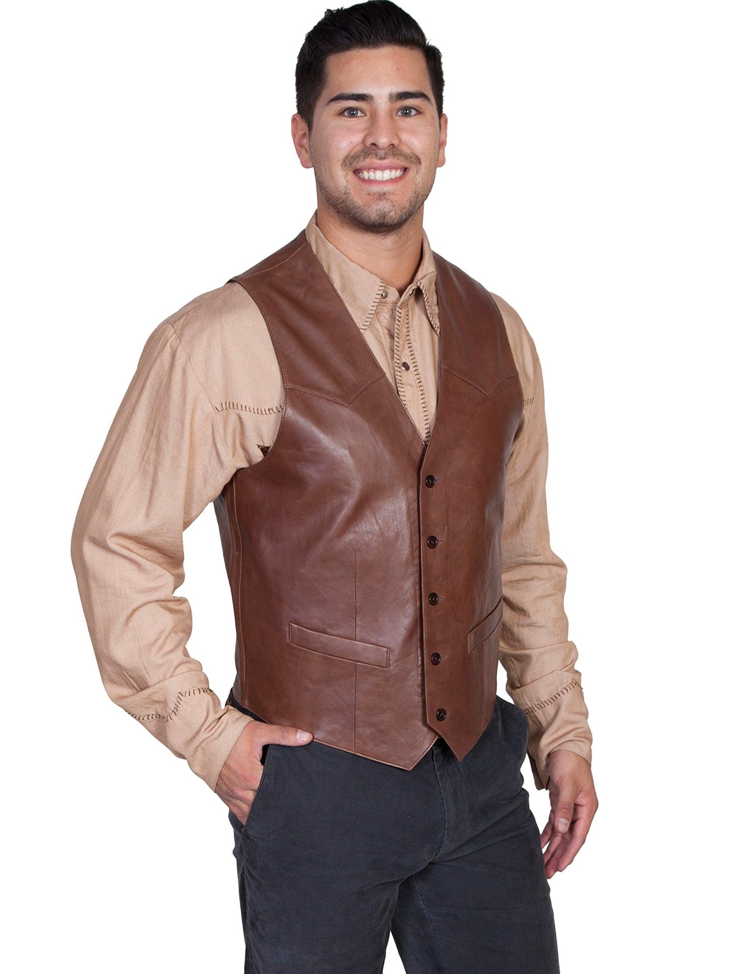 Scully CHOCOLATE WESTERN VEST/SINGLE POINT - Scully Leather - Flyclothing LLC