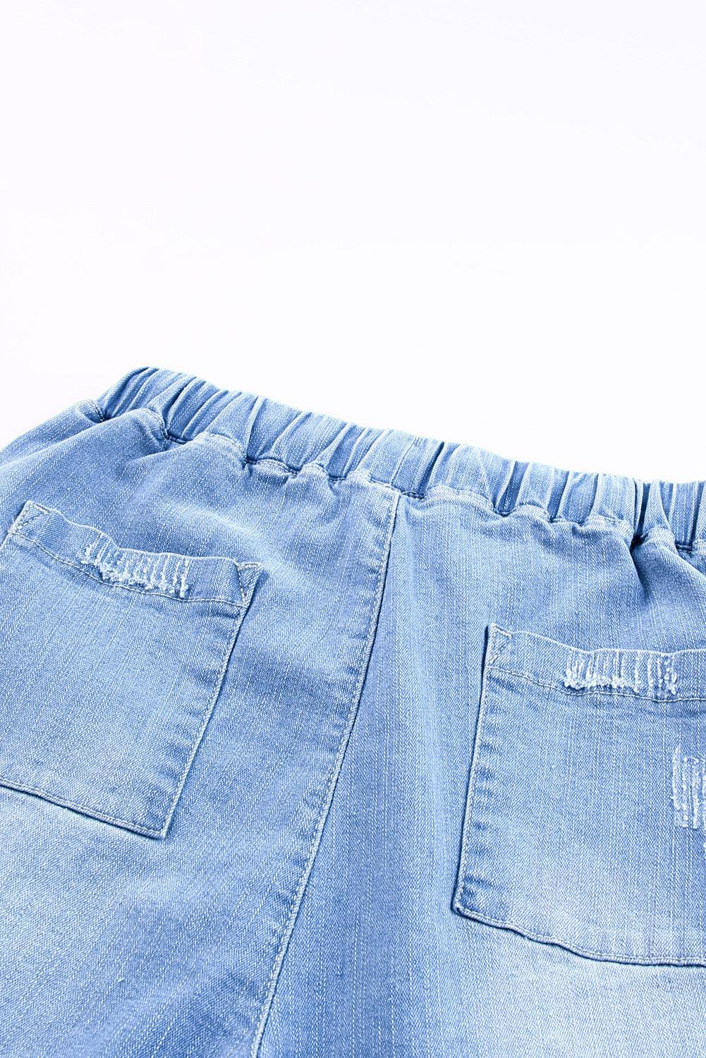 Distressed pocketed denim joggers cheap