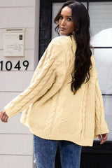 Open Front Cable-Knit Cardigan - Trendsi
