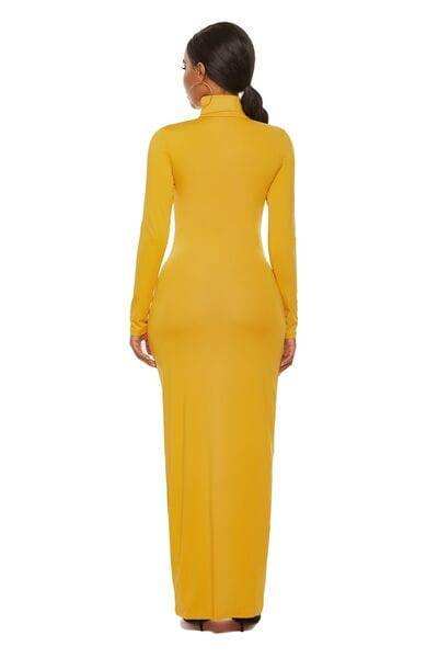 Mock Neck Long Sleeve Maxi Slim Dress - Trendsi - Flyclothing LLC