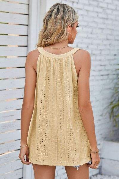 Openwork Round Neck Wide Strap Tank - Trendsi - Flyclothing LLC