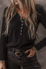 V-Neck Half Button long Sleeve T-Shirt - Trendsi - Flyclothing LLC
