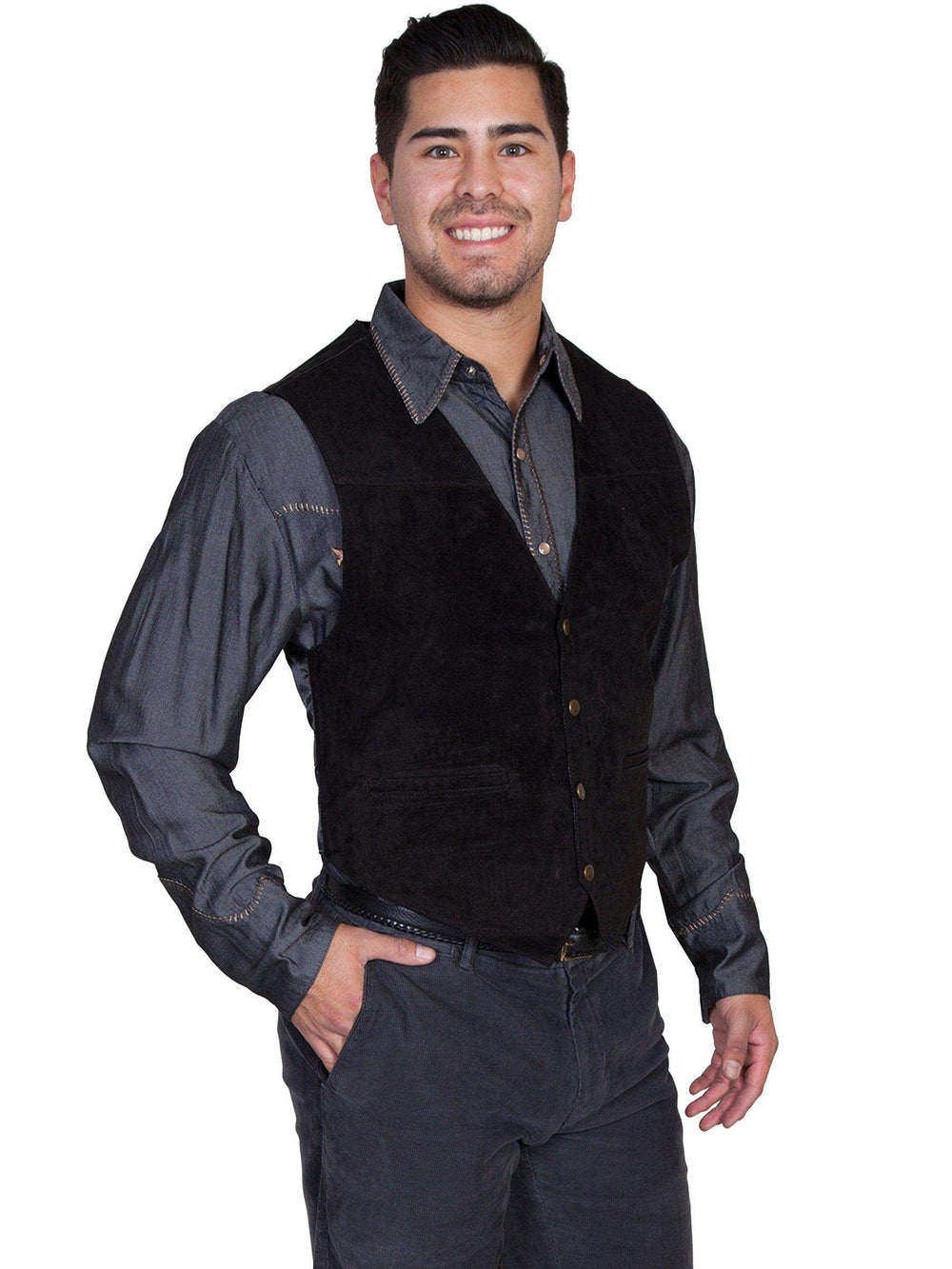Scully BLACK BOAR SUEDE SATIN BACK VEST - Scully Leather - Flyclothing LLC