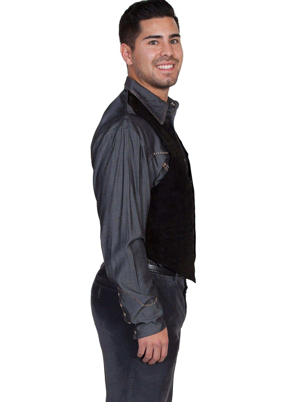 Scully BLACK BOAR SUEDE SATIN BACK VEST - Scully Leather - Flyclothing LLC