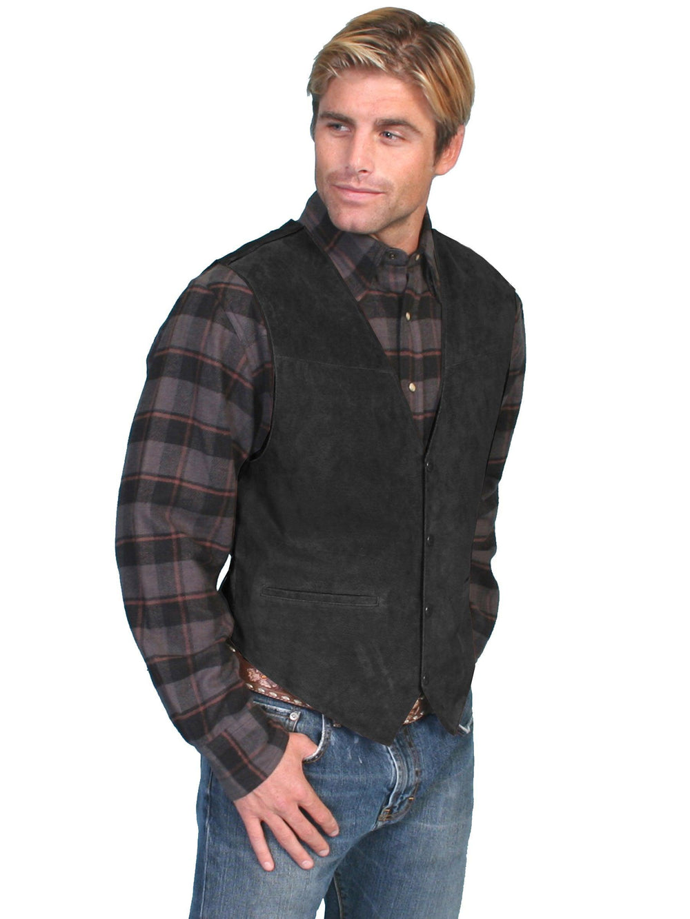 Scully BLACK BOAR SUEDE SATIN BACK VEST - Scully Leather