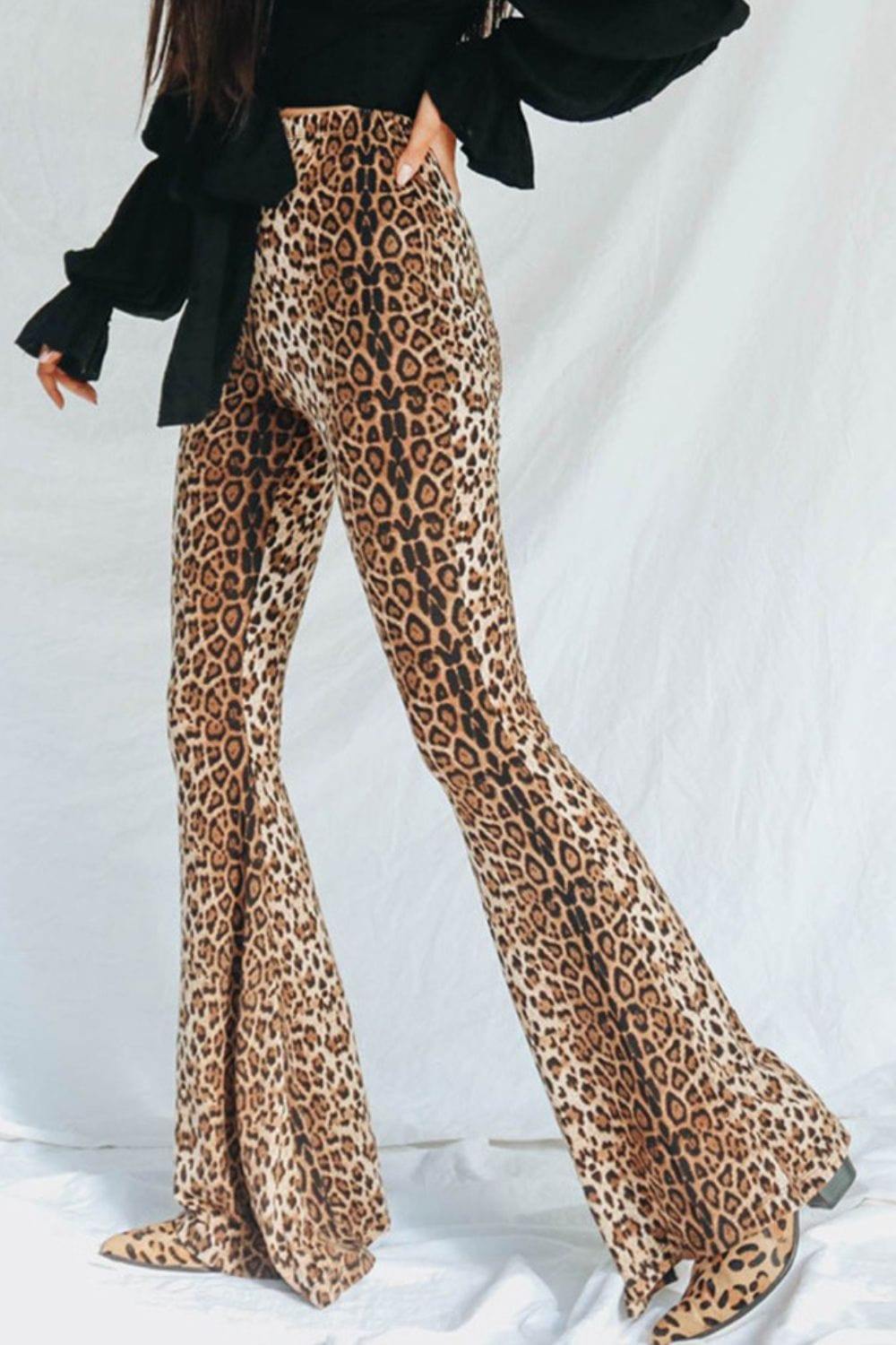 Leopard Print Flare Leg Pants - Trendsi