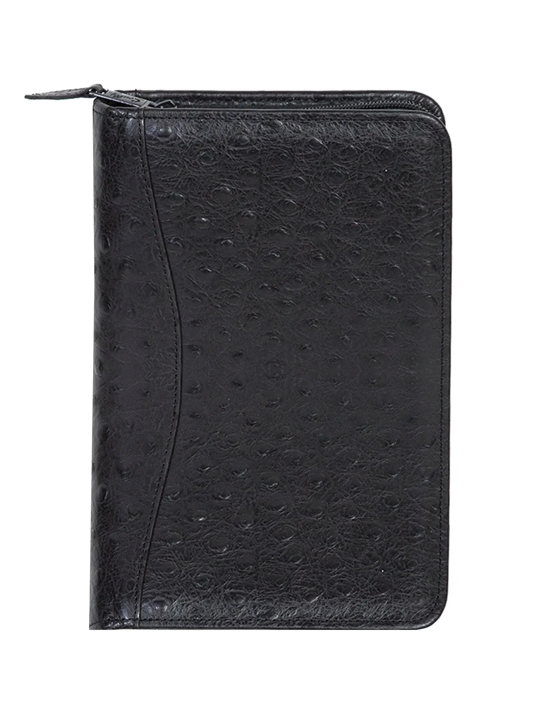 Scully Leather Black Ostrich Leather Junior Zip Padfolio - Scully Leather - Flyclothing LLC