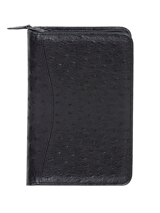 Scully Leather Black Ostrich Leather Junior Zip Padfolio - Scully Leather