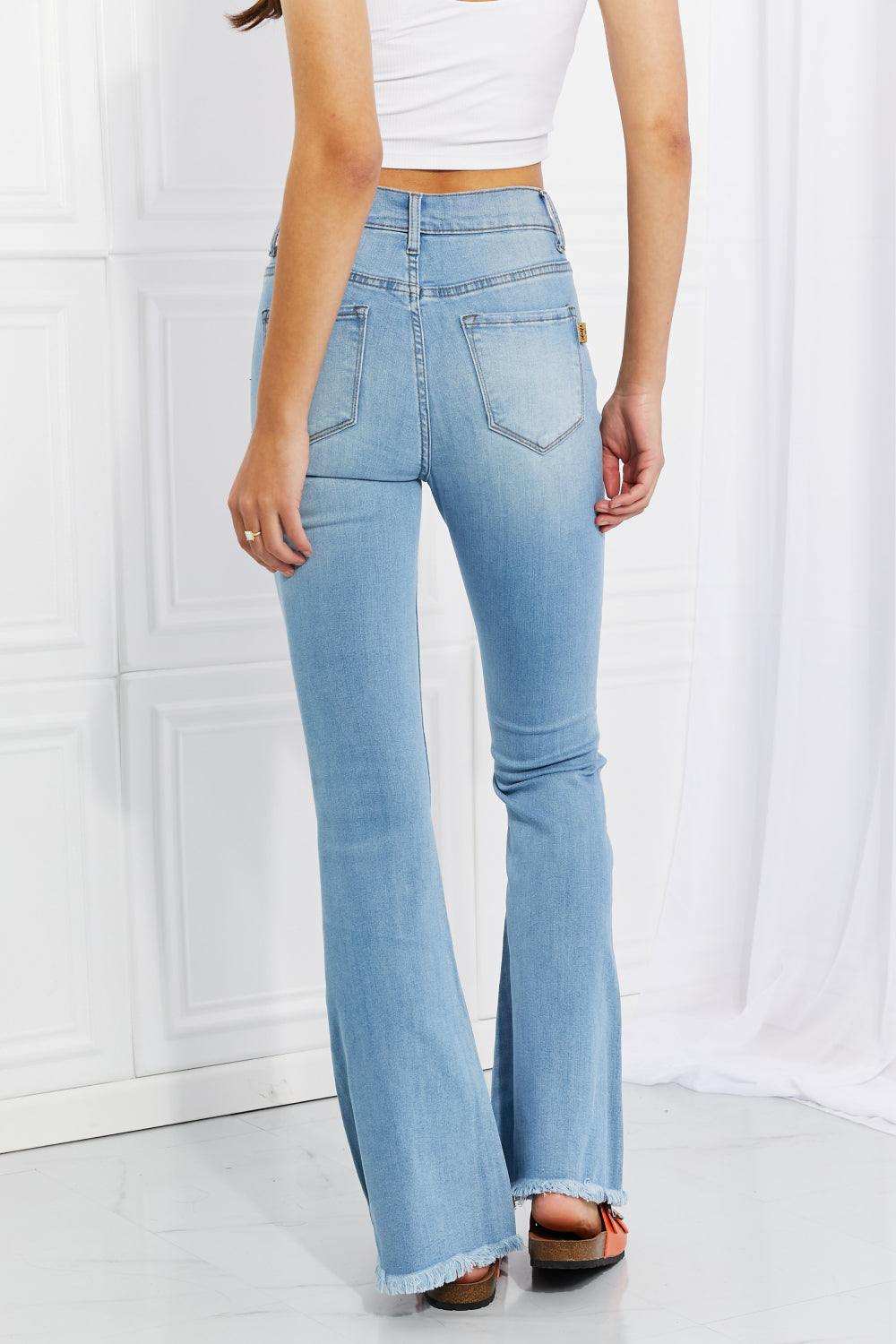 Vibrant MIU Full Size Jess Button Flare Jeans - Trendsi - Flyclothing LLC