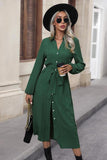 Texture Tied Collared Neck Button Front Dress - Trendsi