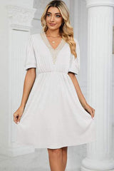 V-Neck Puff Sleeve Dress - Trendsi - Flyclothing LLC