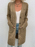 Cable-Knit Button Down Cardigan with Pockets - Trendsi - Flyclothing LLC