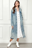 Veveret Full Size Distressed Raw Hem Pearl Detail Button Up Jacket - Flyclothing LLC