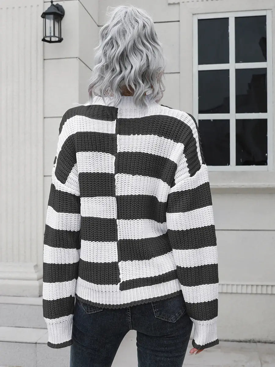 Two-Tone Dropped Shoulder Sweater - Trendsi - Flyclothing LLC