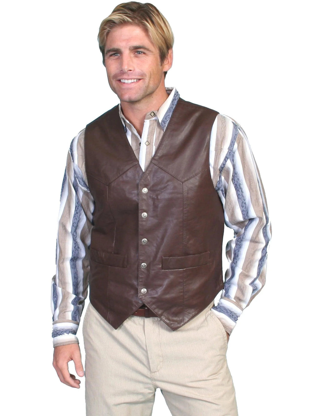 Scully BROWN SOFT TOUCH LAMB SNAP FRONT VEST - Scully Leather
