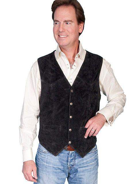 Scully BLACK CALF SUEDE SNAP FRONT VEST - Scully Leather - Flyclothing LLC