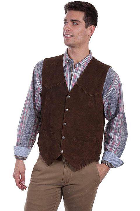 Scully BROWN CALF SUEDE SNAP FRONT VEST - Flyclothing LLC