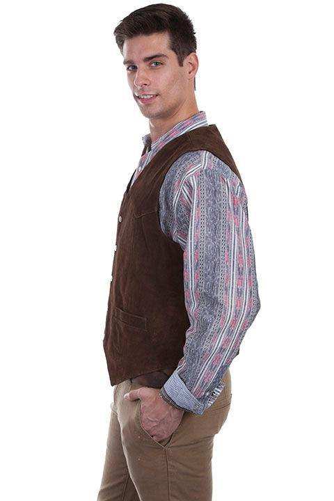 Scully BROWN CALF SUEDE SNAP FRONT VEST - Scully Leather - Flyclothing LLC