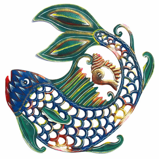 24 inch Painted Fish & Shell - Caribbean Craft - Caribbean Craft
