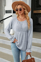 Round Neck Flounce Sleeve Blouse - Trendsi