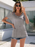Decorative Button Round Neck Cold Shoulder T-Shirt - Trendsi - Flyclothing LLC