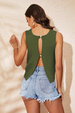 Buttoned Cutout Ribbed Trim Knit Tank - Trendsi - Flyclothing LLC