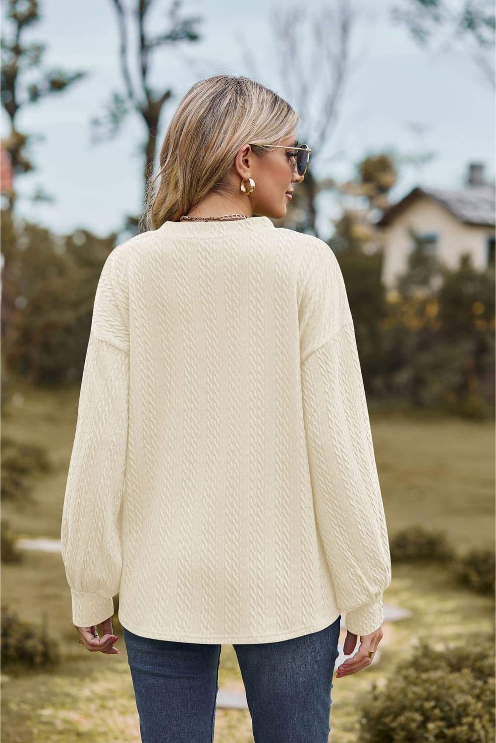 V-Neck Dropped Shoulder Blouse - Trendsi - Flyclothing LLC