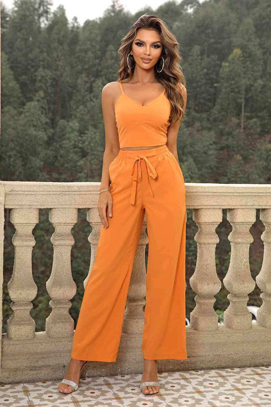 Cami and Tied Straight Leg Pants Set - Trendsi - Flyclothing LLC