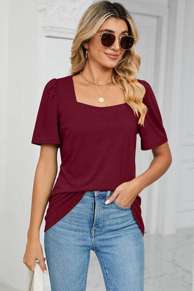 Square Neck Short Sleeve T-Shirt - Trendsi - Flyclothing LLC