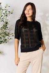 Double Take Ribbed Trim Round Neck Knit Top - Trendsi - Flyclothing LLC