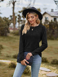 Ribbed Round Neck Long Sleeve Tee - Trendsi - Flyclothing LLC