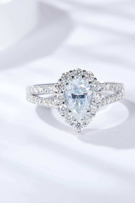 1 Carat Moissanite Teardrop Split Shank Ring - Trendsi - Flyclothing LLC