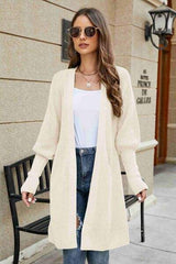 Open Front Lantern Sleeve Cardigan - Trendsi - Flyclothing LLC