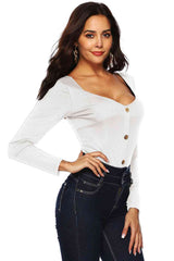 Button Detail Bodysuit - Trendsi - Flyclothing LLC