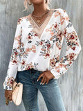 Printed V-Neck Long Sleeve Blouse - Trendsi