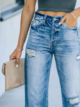 Distressed Straight Leg Jeans - Trendsi - Flyclothing LLC