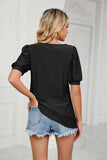 Eyelet Puff Sleeve Round Neck Top - Trendsi - Flyclothing LLC