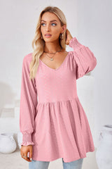V-Neck Lantern Sleeve Blouse - Trendsi - Flyclothing LLC