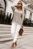 Fringe Trim V-Neck Pullover Sweater - Trendsi - Flyclothing LLC