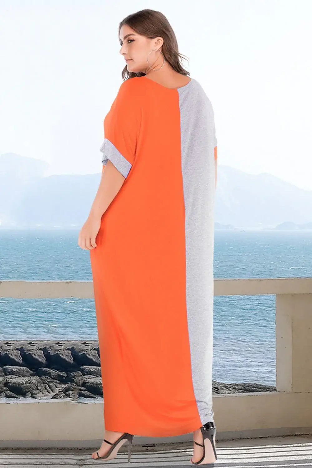 Plus Size Color Block Tee Dress with Pockets - Trendsi - Flyclothing LLC