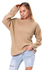 Boat Neck Drop Shoulder Long Sleeve Sweater - Trendsi