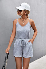 Spaghetti Strap V-Neck Pocket Romper - Trendsi - Flyclothing LLC