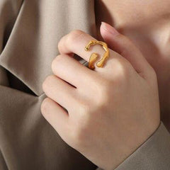 18K Gold-Plated Irregular Open Ring - Trendsi